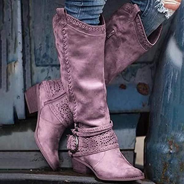 ModeGeist | Cowboystiefel mit Blockabsatz Dekorative Schnalle