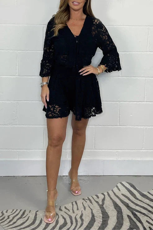 Mabel Spitzen-Top und -Shorts Set