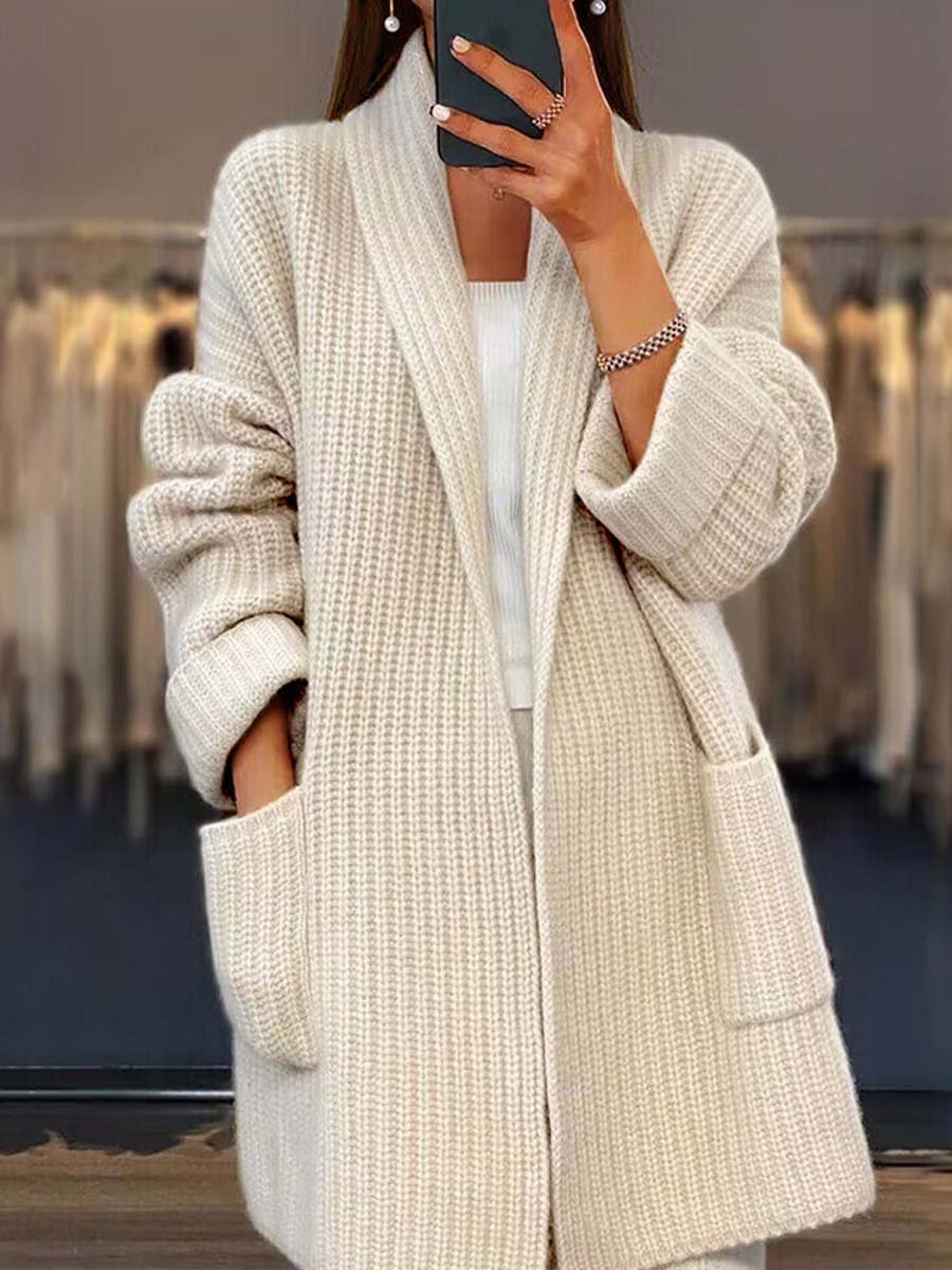 ModeGeist | Strickjacke - Einfarbige V-Ausschnitt Taschen Strickjacke, Einfach und Vielseitig