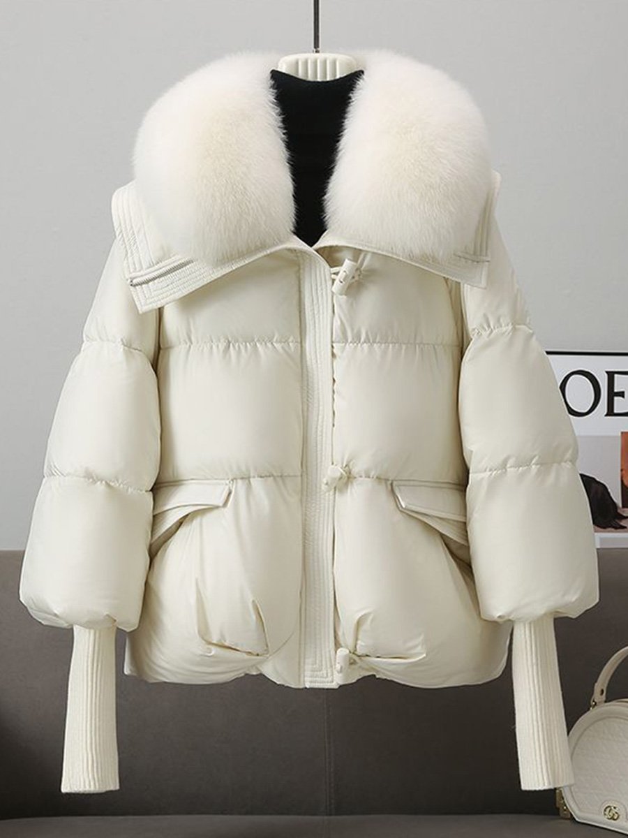 ModeGeist | oversized Daunenjacke - luxuriöser Plüsch-Fellkragen und warme gepolsterte Jacke