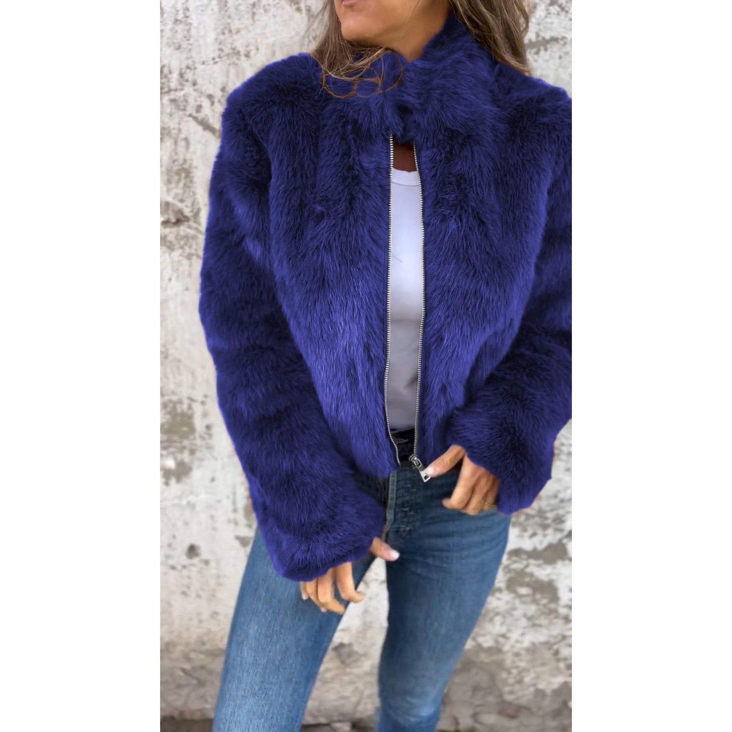 Lasithra PU-Lederjacke mit Stehkragen und Zipper