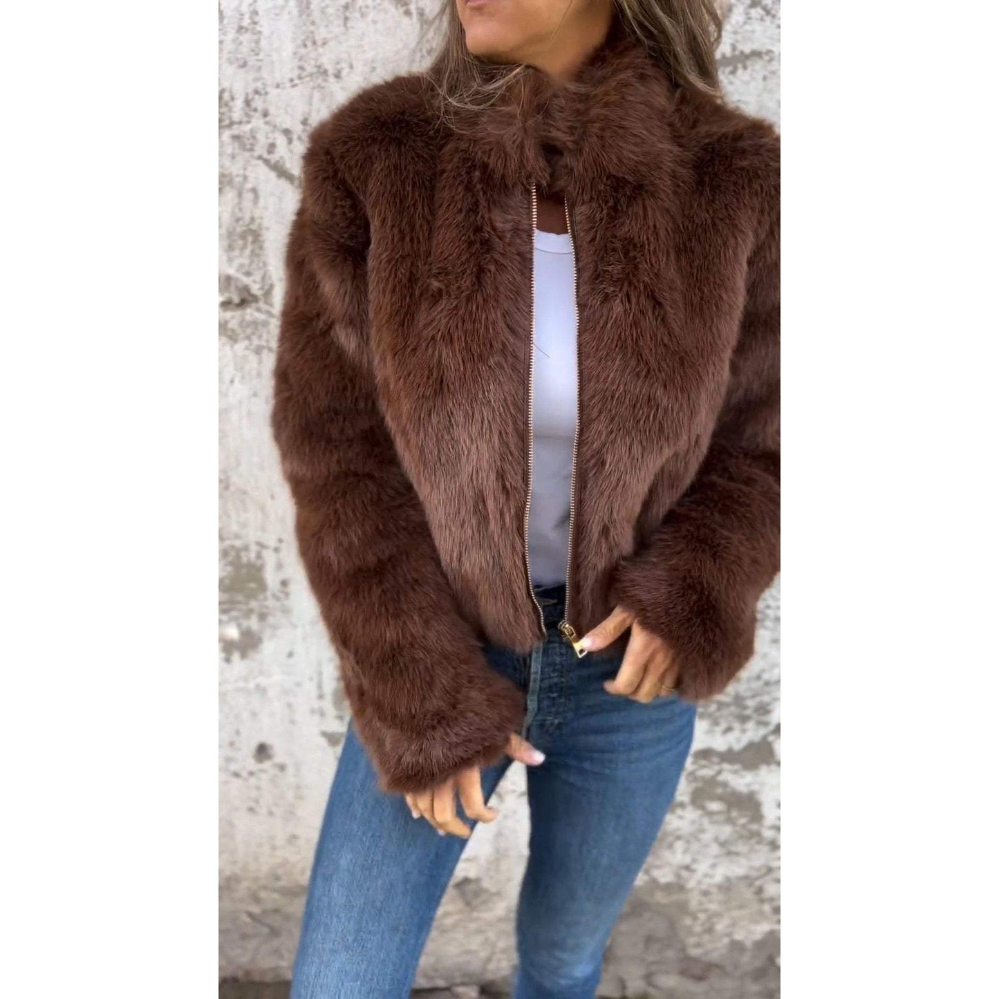 Lasithra PU-Lederjacke mit Stehkragen und Zipper