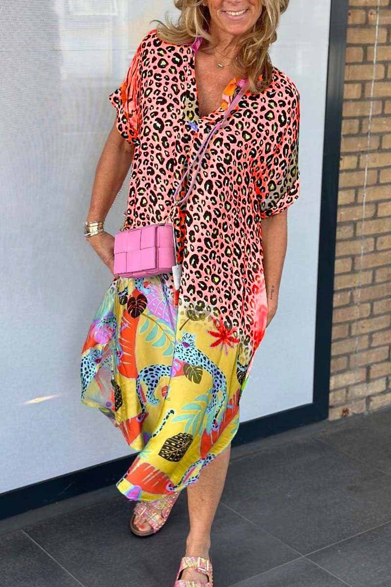 Kurzärmliges Leopardenmuster-Sommerkleid - Acel