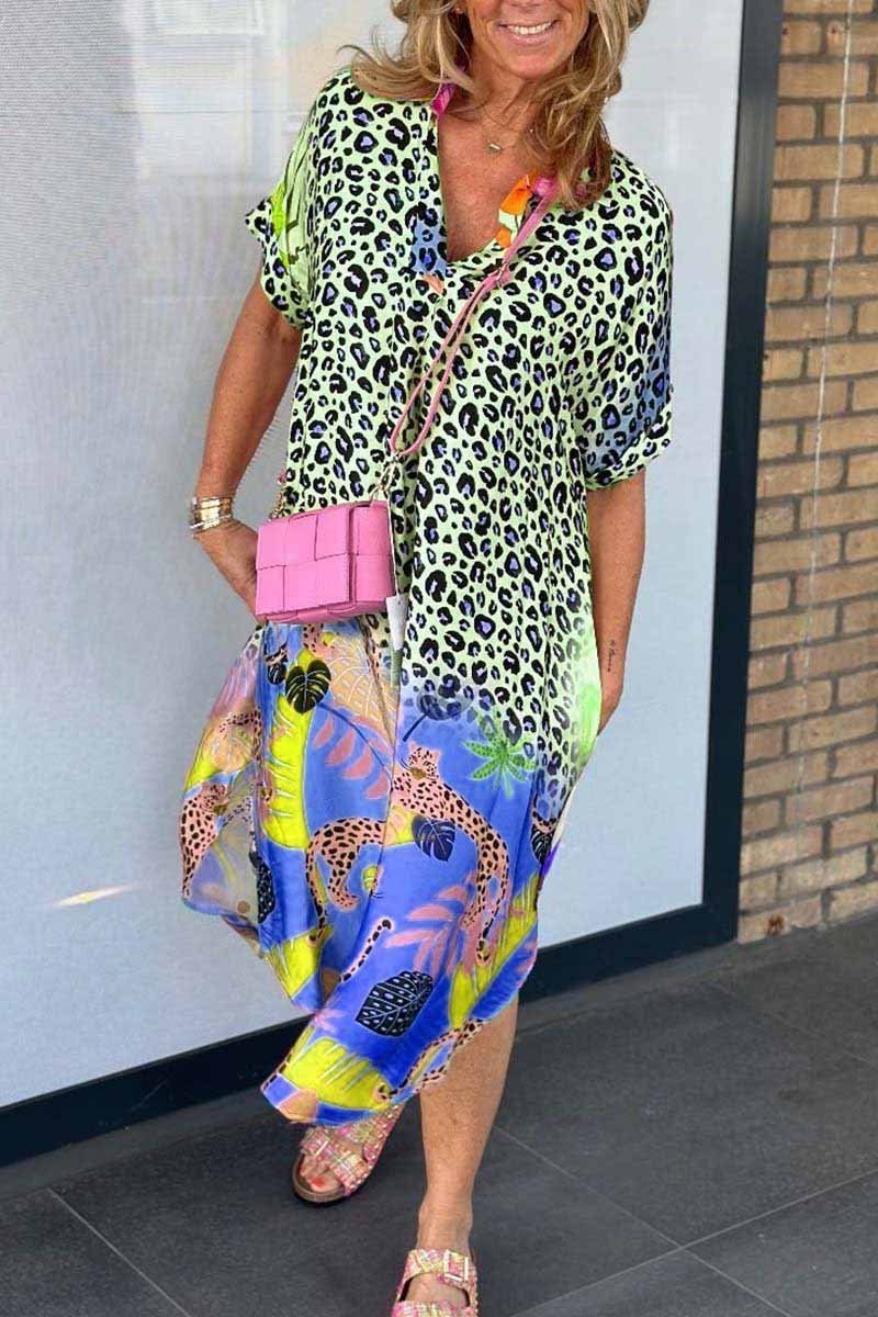 Kurzärmliges Leopardenmuster-Sommerkleid - Acel