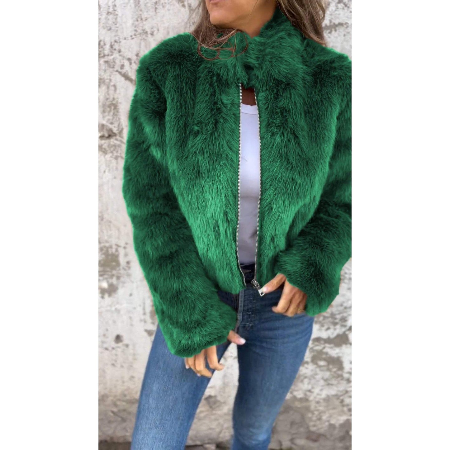 Lasithra PU-Lederjacke mit Stehkragen und Zipper