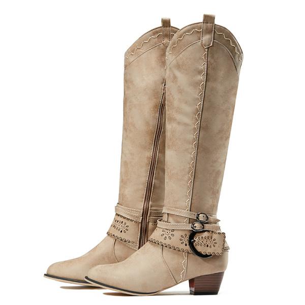 ModeGeist | Cowboystiefel mit Blockabsatz Dekorative Schnalle