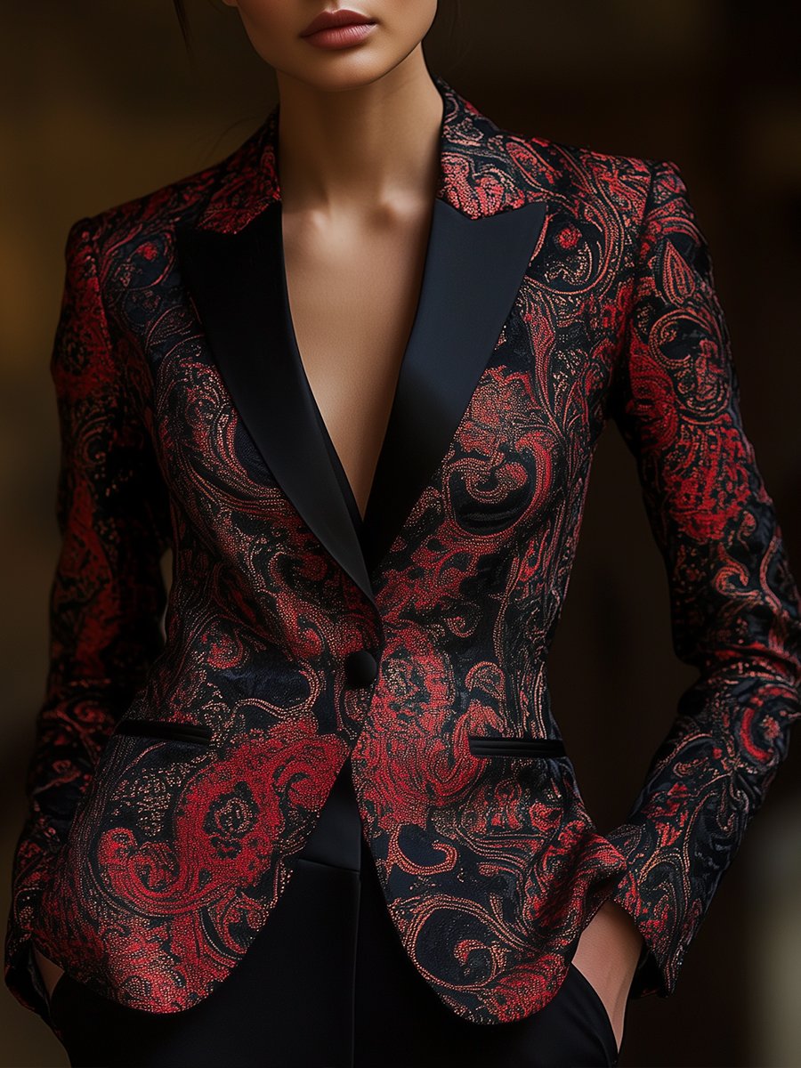 ModeGeist | Satin Jacquard Blazer Mit Paisley Muster