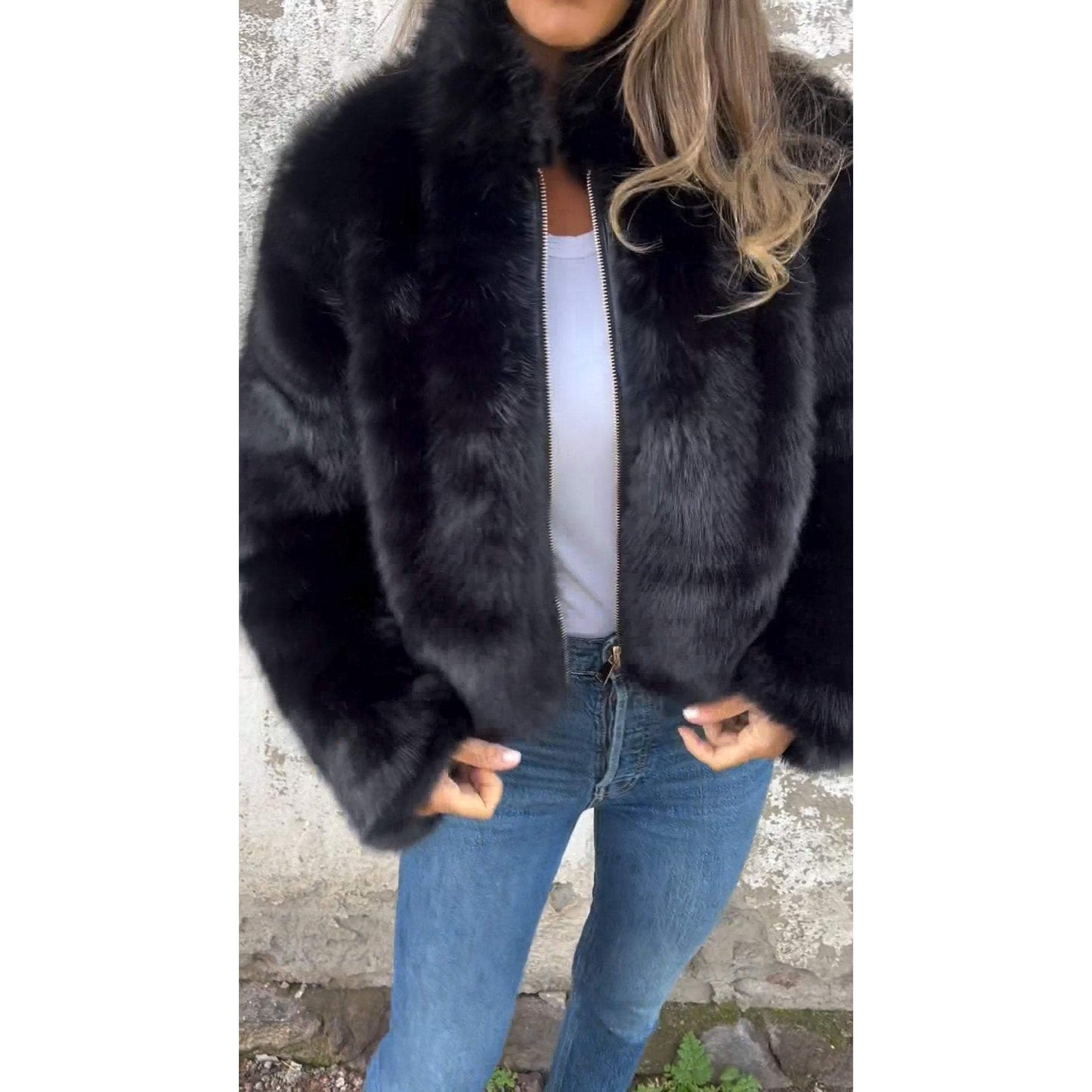 Lasithra PU-Lederjacke mit Stehkragen und Zipper