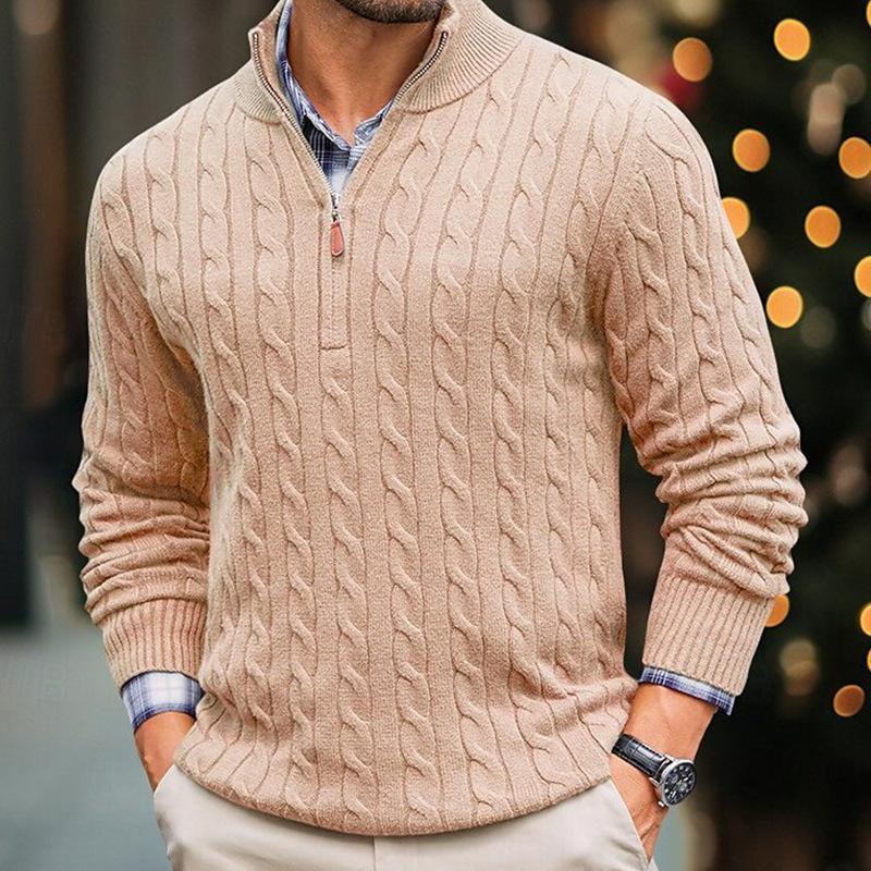 ModeGeist | Kabelstrickpullover mit Reißverschluss Weich und Warm Klassischer Look
