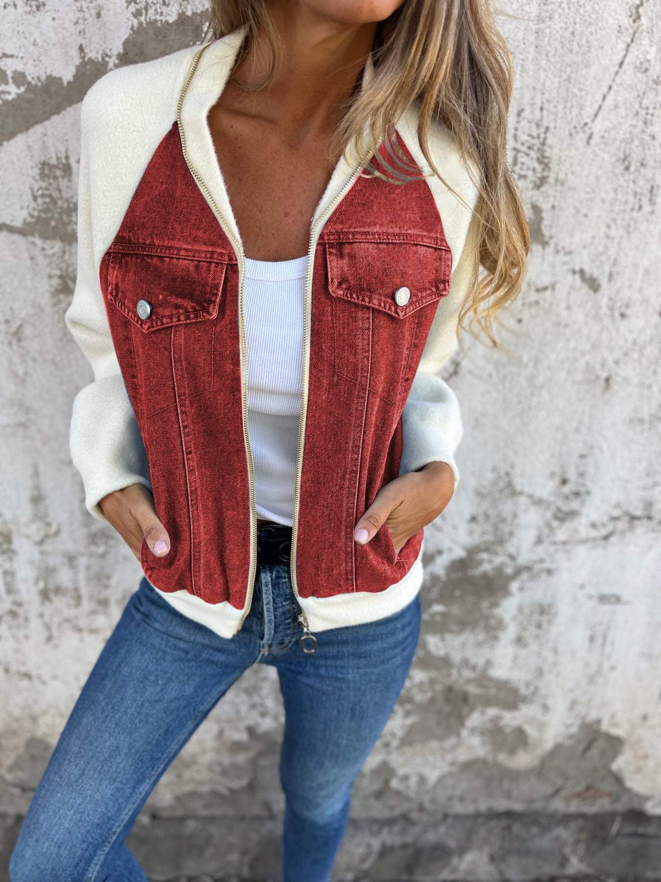 ModeGeist | Lässige Denim- und Sherpa-jacke Denim/sherpa Lässig, Warm