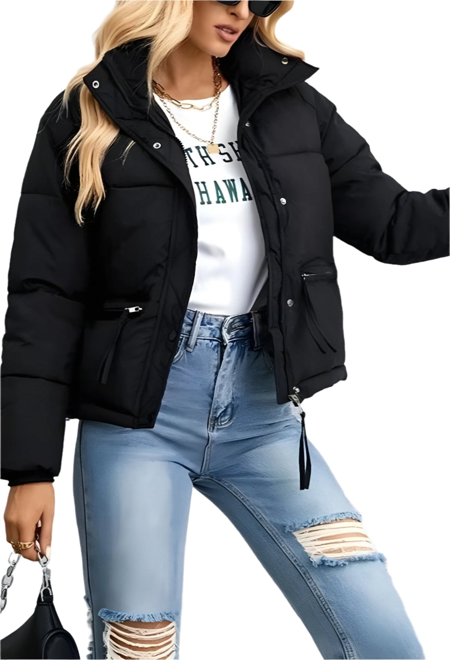 ModeGeist | Warme Damen Pufferjacke mit Reißverschluss und Hohem Kragen