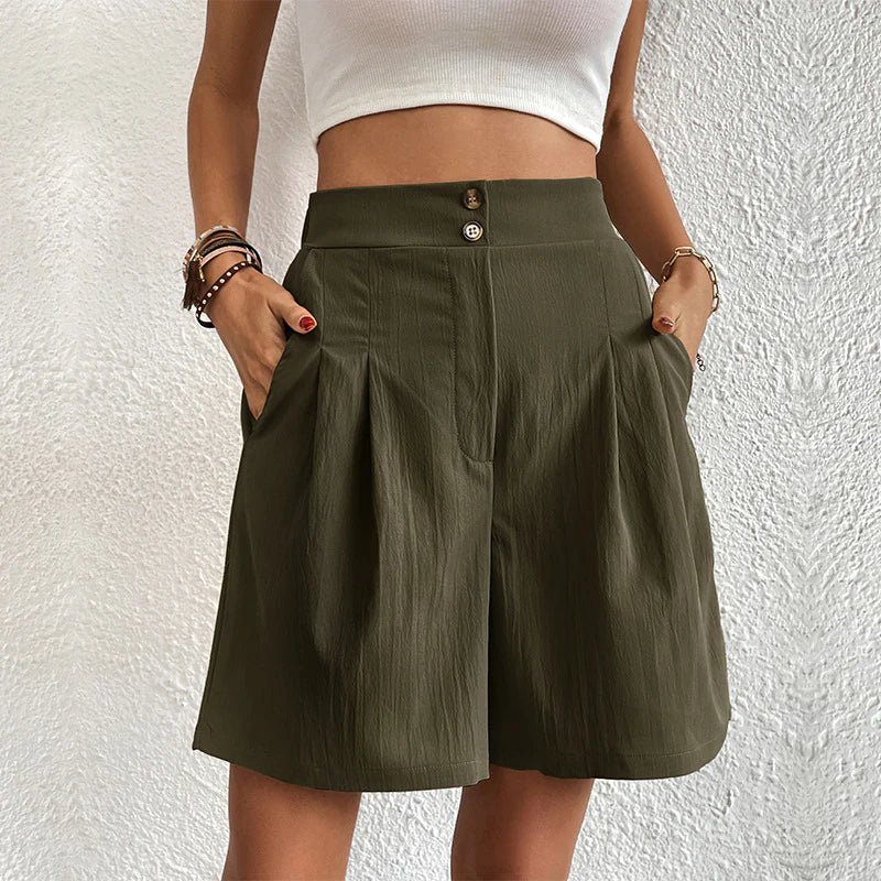 MODEGEIST Damen High-Waist Wide-Leg Shorts mit Falten und Taschen