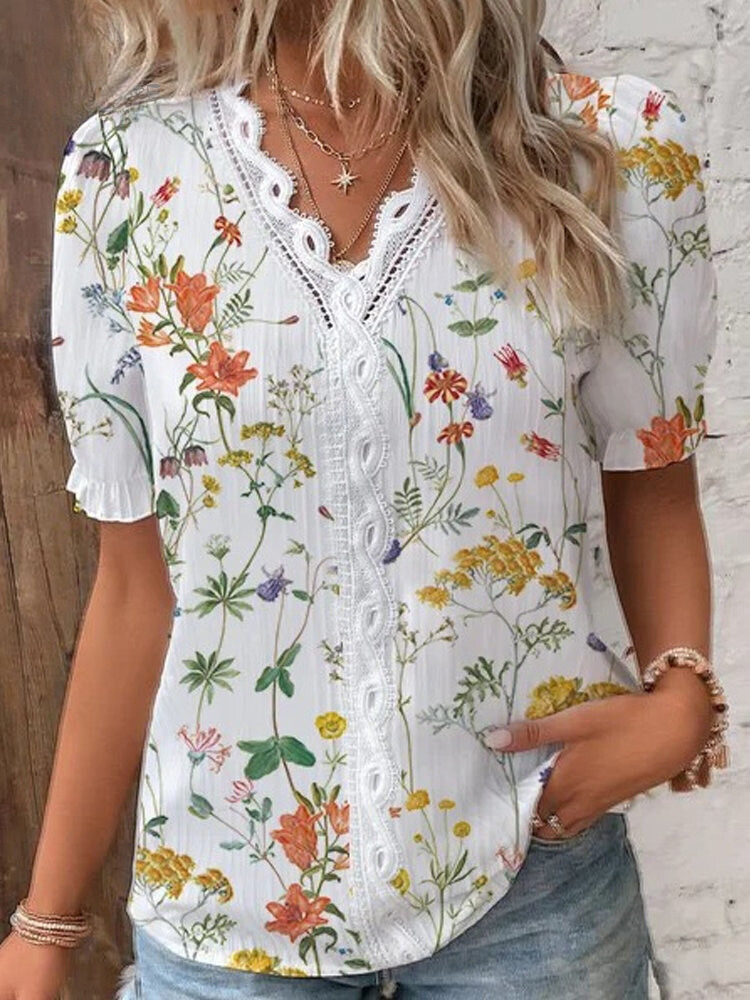 Leichte Bluse mit Spitze im Patchwork-Stil