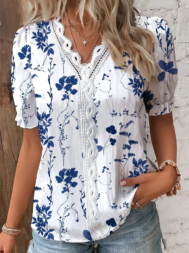 Leichte Bluse mit Spitze im Patchwork-Stil