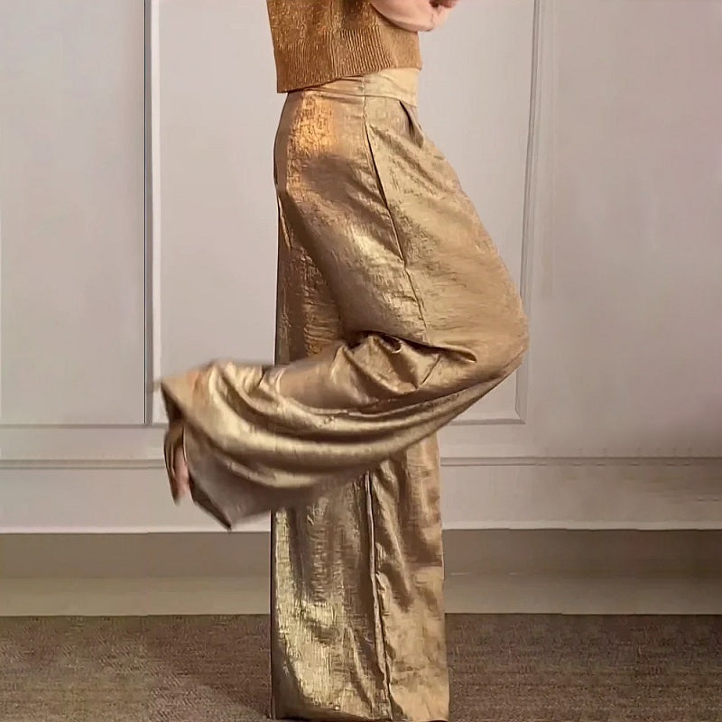 Erdwine Damen Frühling Vintage Metallic Freizeit Hose