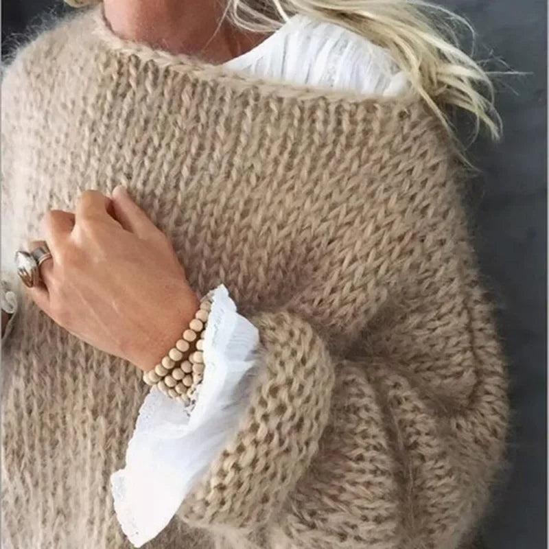 MODEGEIST Damen Strickpullover Langarm Relaxed-Fit Herbst Winter