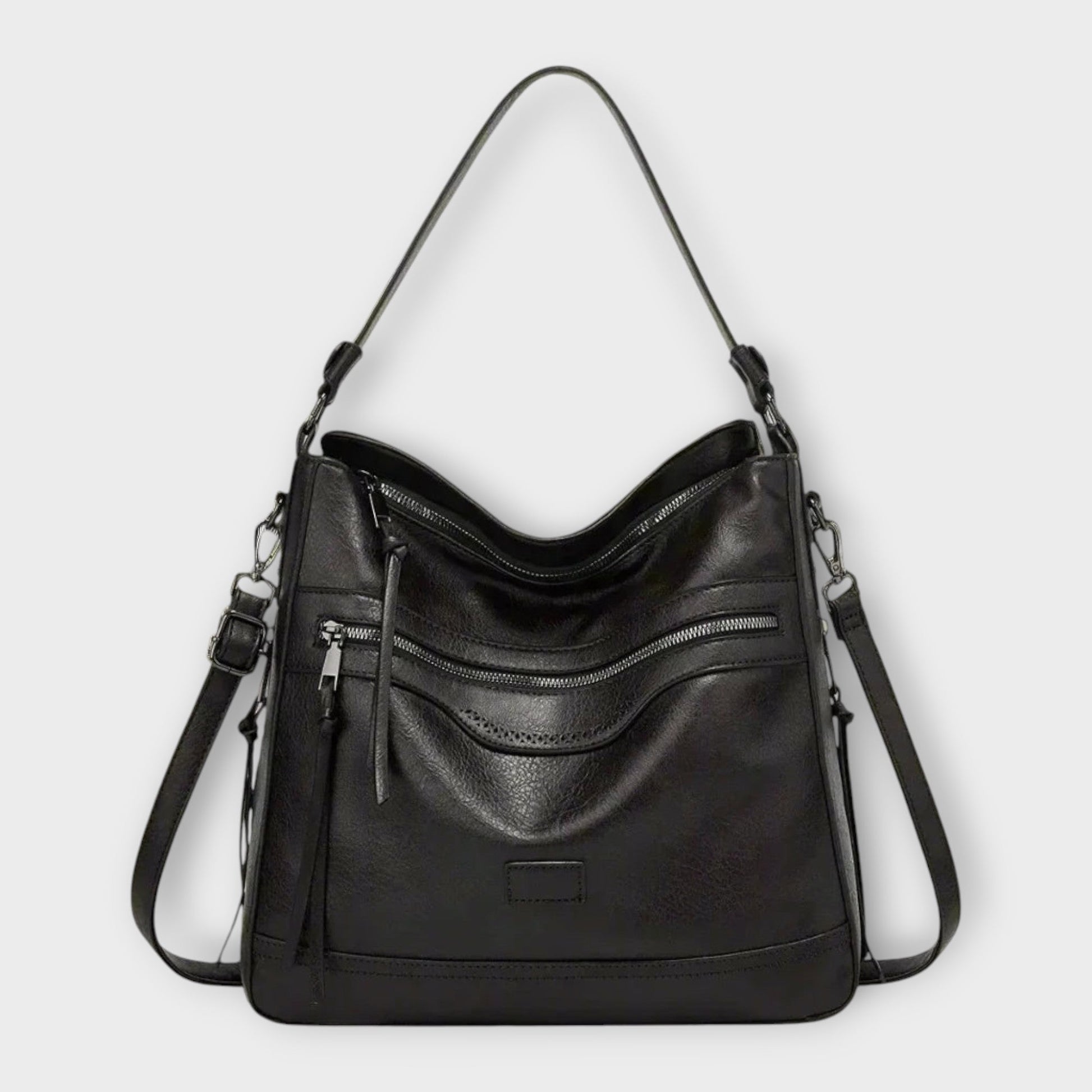 MODEGEIST Damen Schultertasche Modern Design Schwarz Leder