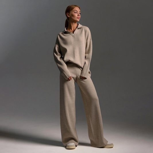 MODEGEIST Damen Strick-Trainingsanzug Zweiteilig Beige