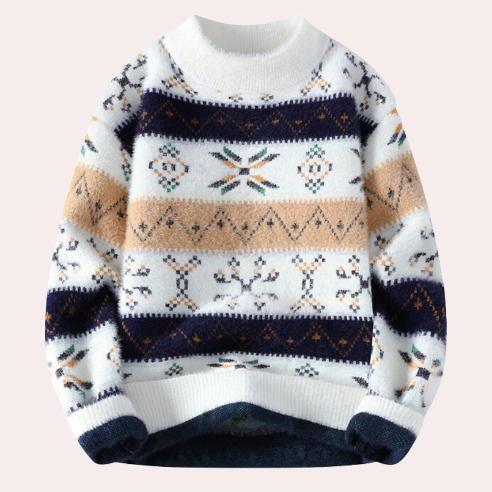 Herrenpullover mit Streifen und Schneeflockenmuster