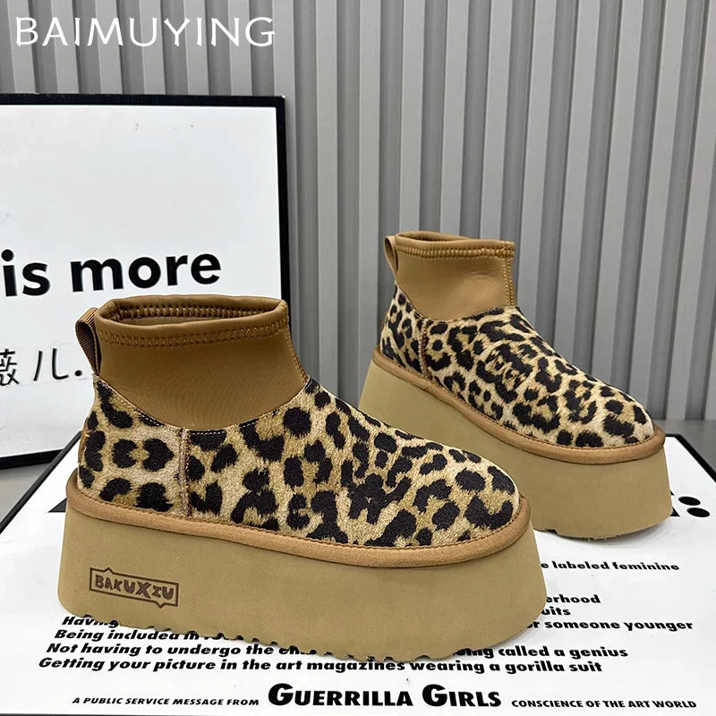 Enric Damen Schneestiefel mit Leopardenmuster Plateau