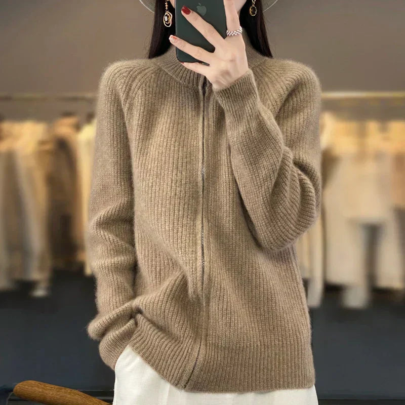 Damen-Zopfmusterjacke mit Reißverschluss - Yasmina