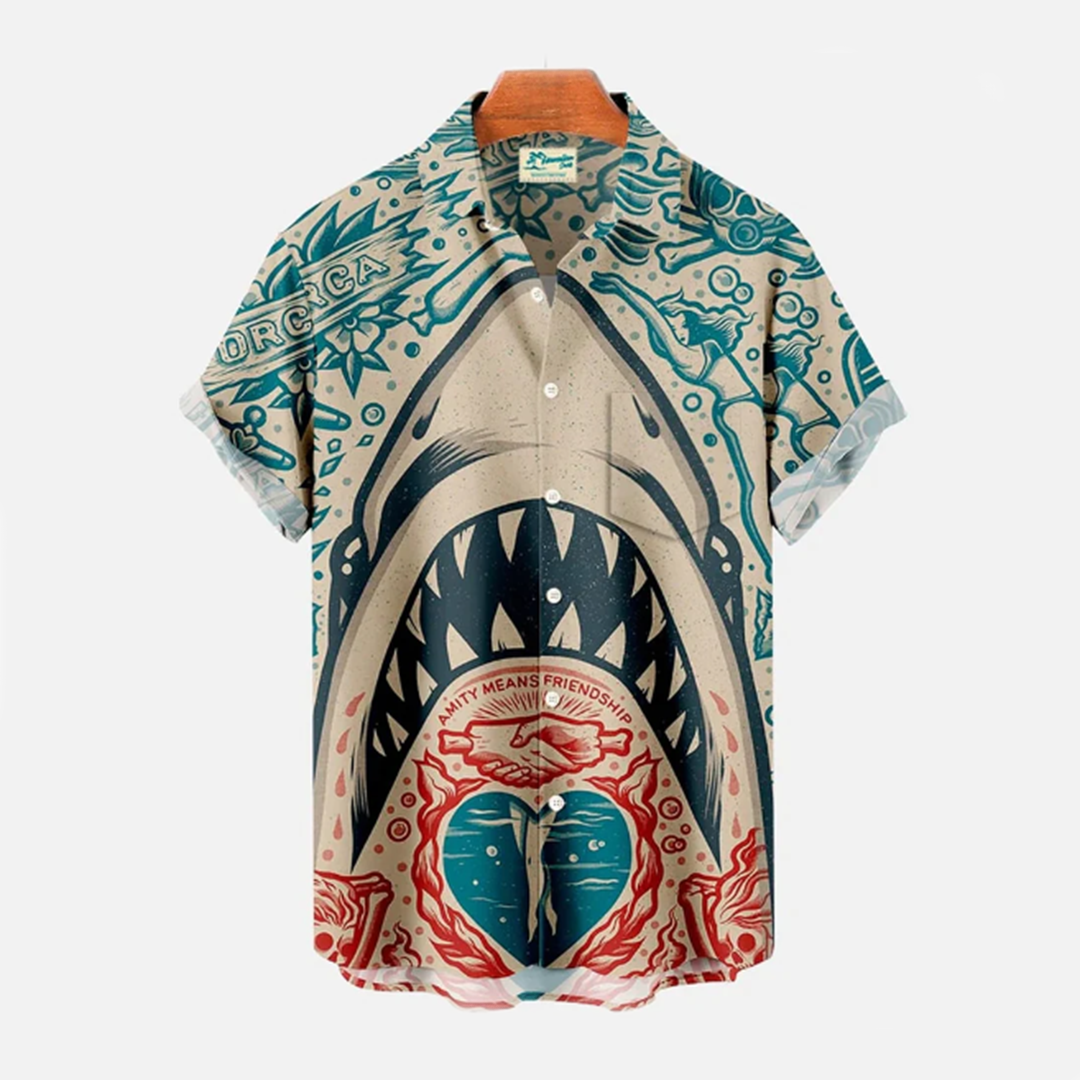 Entspanntes Haifisch-Print Sommerhemd - Youpi