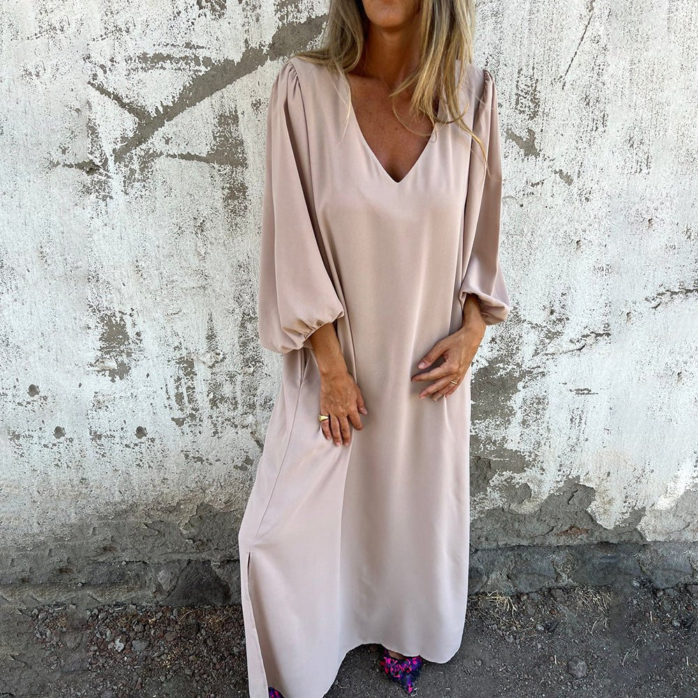 MODEGEIST Damen Maxikleid fließend Boho-Stil beige
