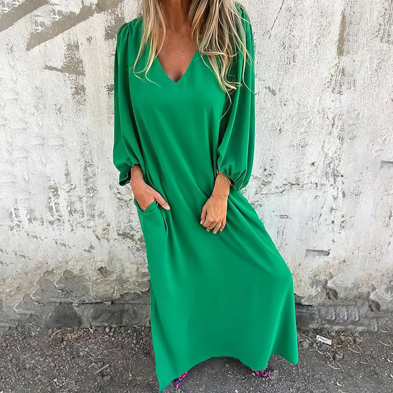 MODEGEIST Damen Maxikleid fließend Taschen Boho-Stil