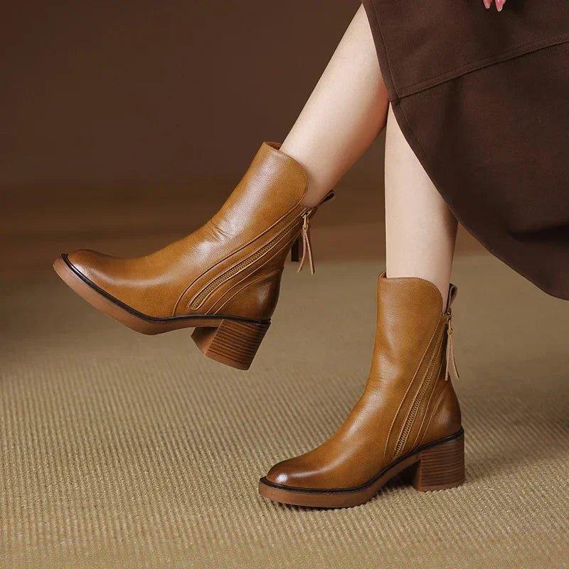 MODEGEIST Damen Stiefeletten mittlere Höhe Blockabsatz elegant