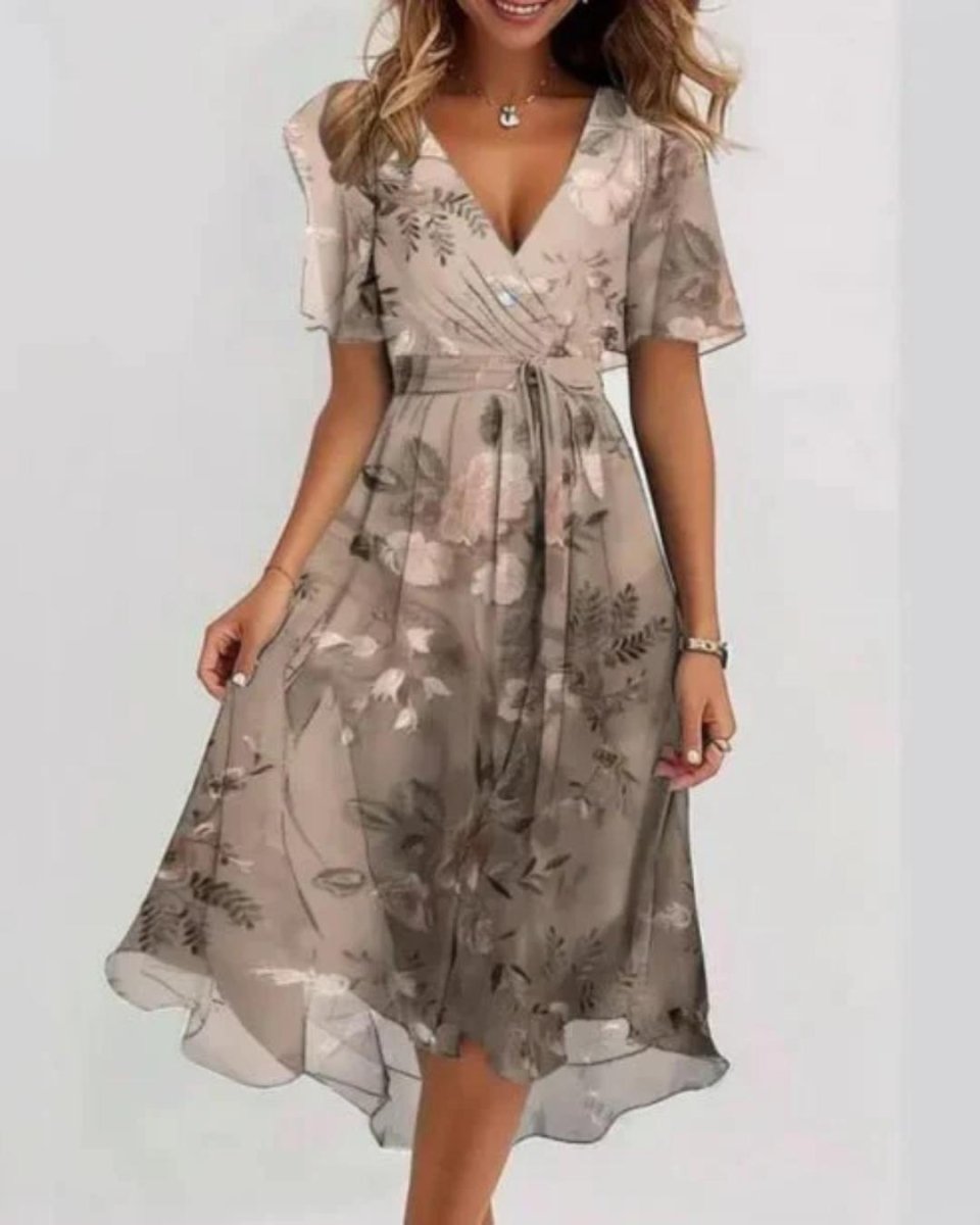 Elegantes V-Ausschnitt-Hochzeitsgastkleid Lena