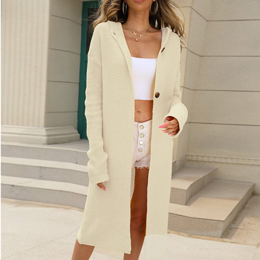 Damen-Strickjacke mit Kapuze in langer Ausführung