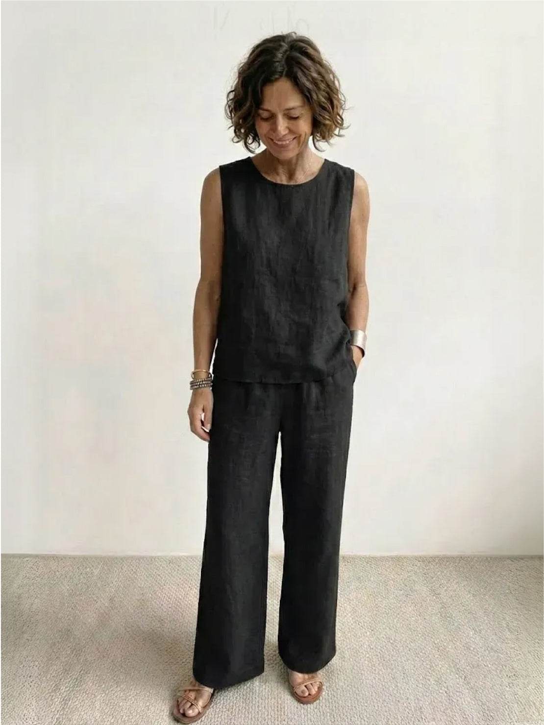 MODEGEIST Damen Zweiteiler Olivgrün Tank-Top Wide-Leg Hose Set