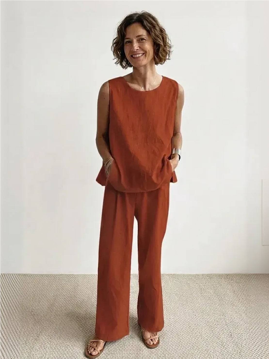 MODEGEIST Damen Zweiteiler Olivgrün Tank-Top Wide-Leg Hose Set