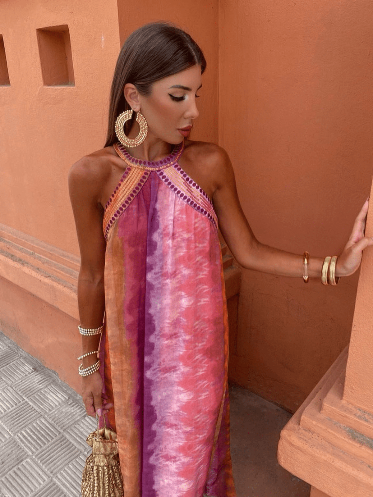 MODEGEIST Damen Ombre-Kleid ärmellos fließender Rock Sommerkleid