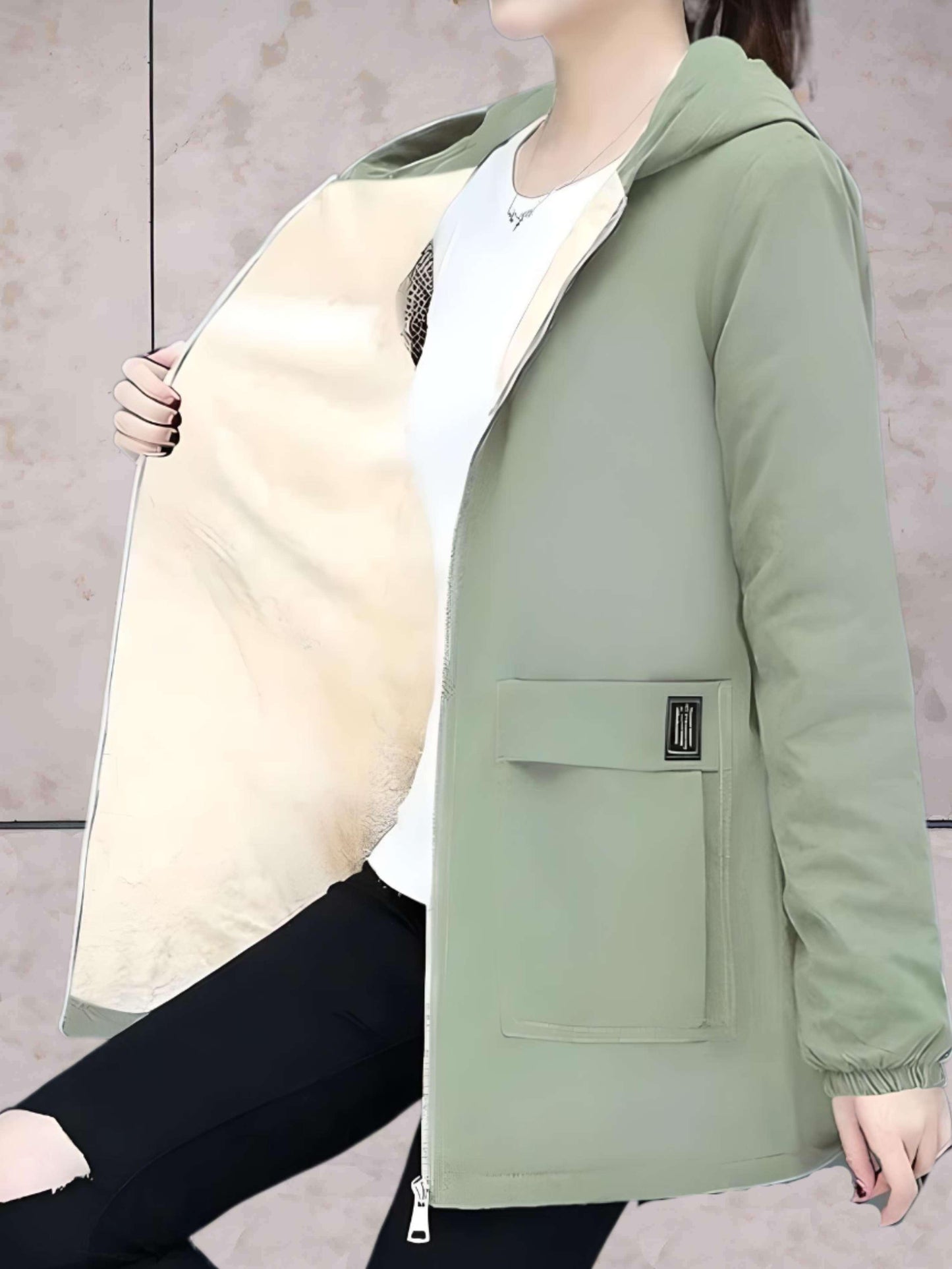 Manzie: Warme, dicke Lederjacke mit Fleecefutter und Kapuze.