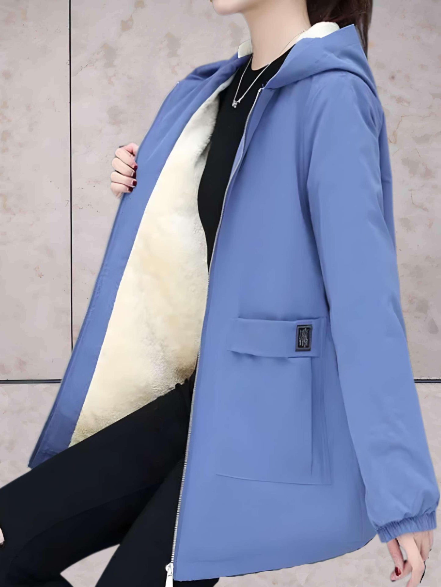 Manzie: Warme, dicke Lederjacke mit Fleecefutter und Kapuze.