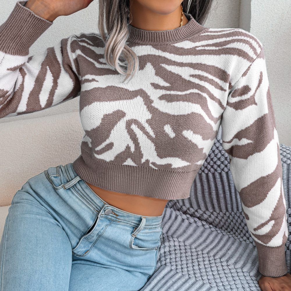 ModeGeist | Gekürzter Strickpullover mit Tierdruck Weich und Trendy Perfekt für Den Alltag
