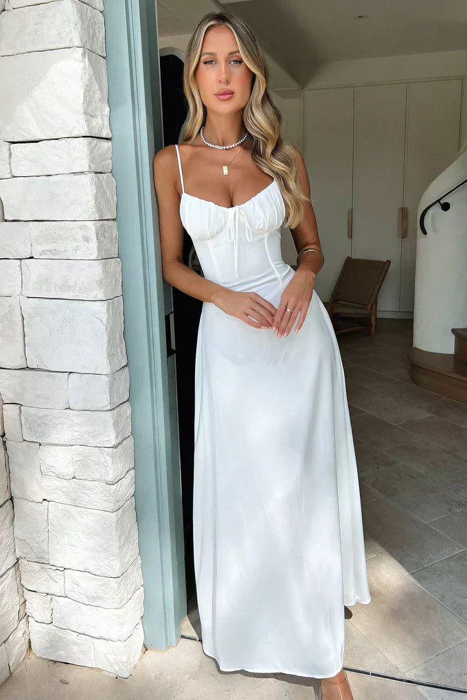MODEGEIST Damen Wickel-Maxikleid Spaghettiträger Fließend Elegant