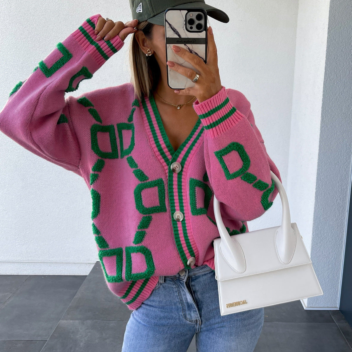 ModeGeist | Oversized Cardigan Grafisches Muster Trendy Design
