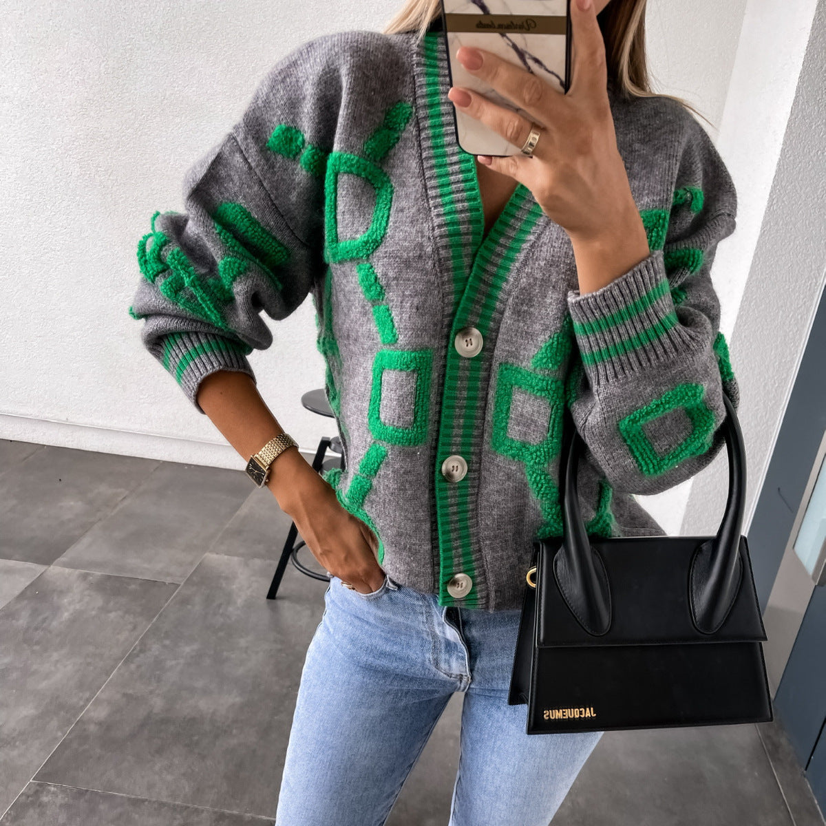 ModeGeist | Oversized Cardigan Grafisches Muster Trendy Design