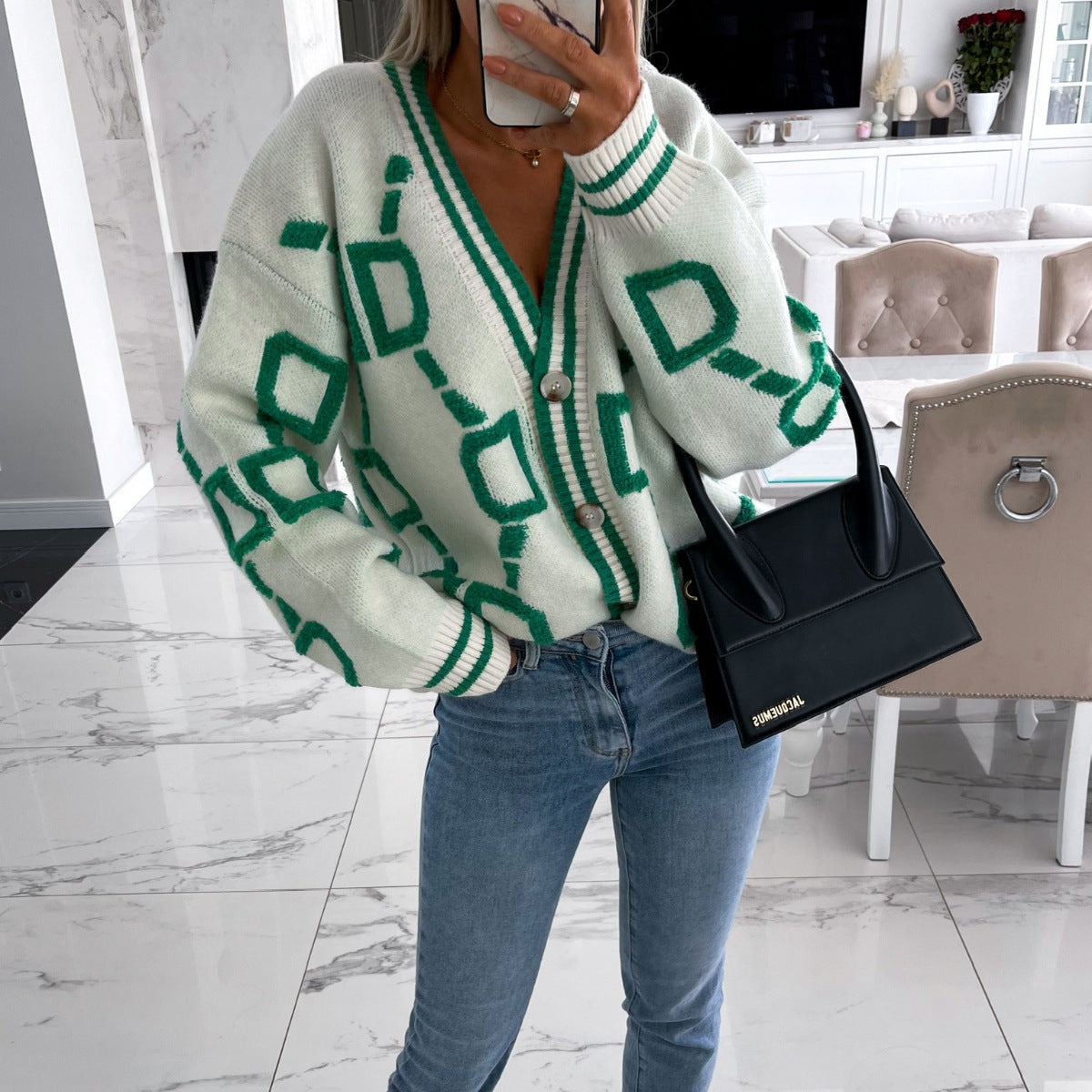 ModeGeist | Oversized Cardigan Grafisches Muster Trendy Design