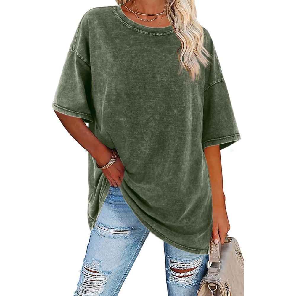 MODEGEIST Damen Vintage T-Shirt Oversized-Schnitt Baumwolle Washed-Look Casual
