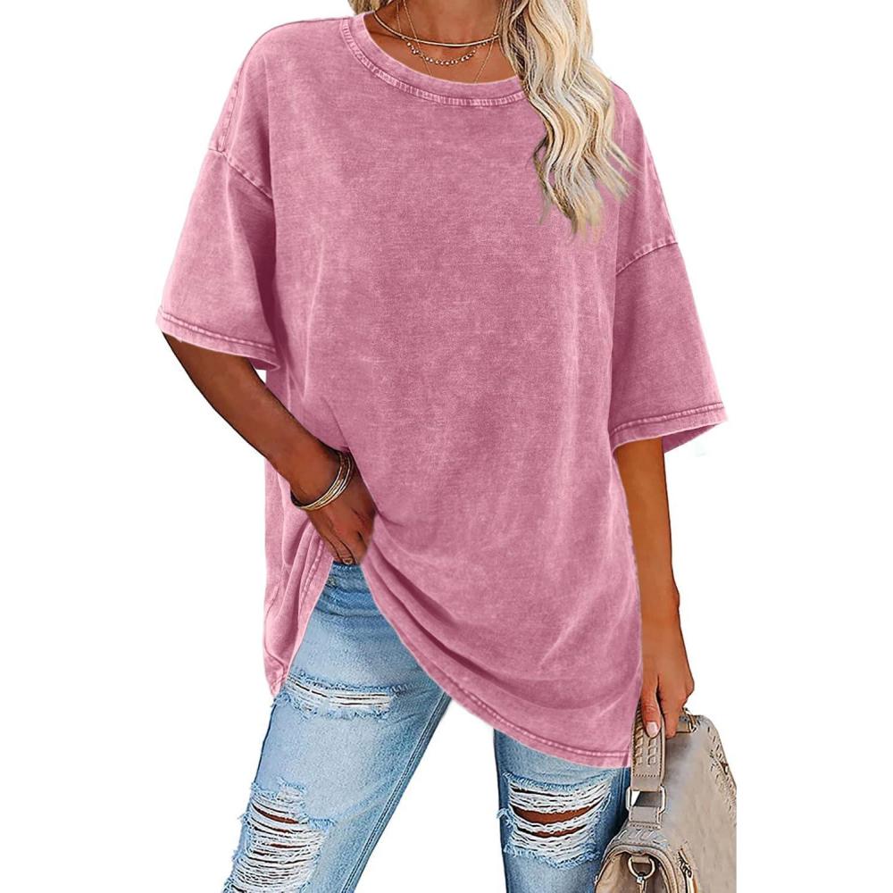 MODEGEIST Damen Vintage T-Shirt Oversized-Schnitt Baumwolle Washed-Look Casual