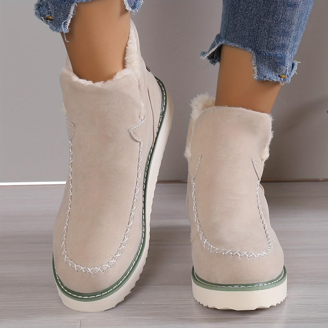 ModeGeist | Winter Wildleder Absatzstiefel mit Kunstpelzfutter