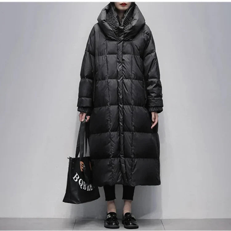 ModeGeist | Lange Pufferjacke mit Daunenumhang