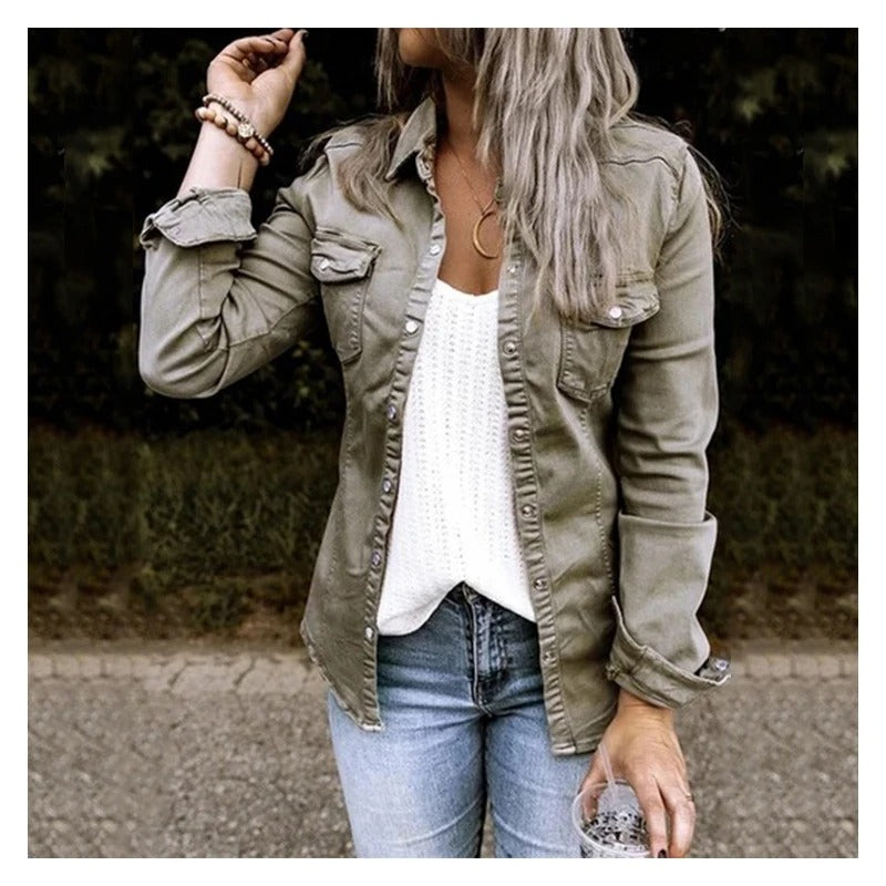 ModeGeist | Damen Jeansjacke mit mittellanger Passform