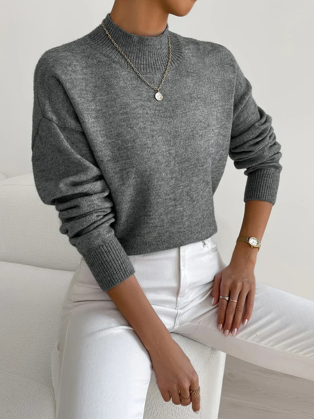 MODEGEIST Damen Rollkragenpullover Langarm Soft-Knit Beige
