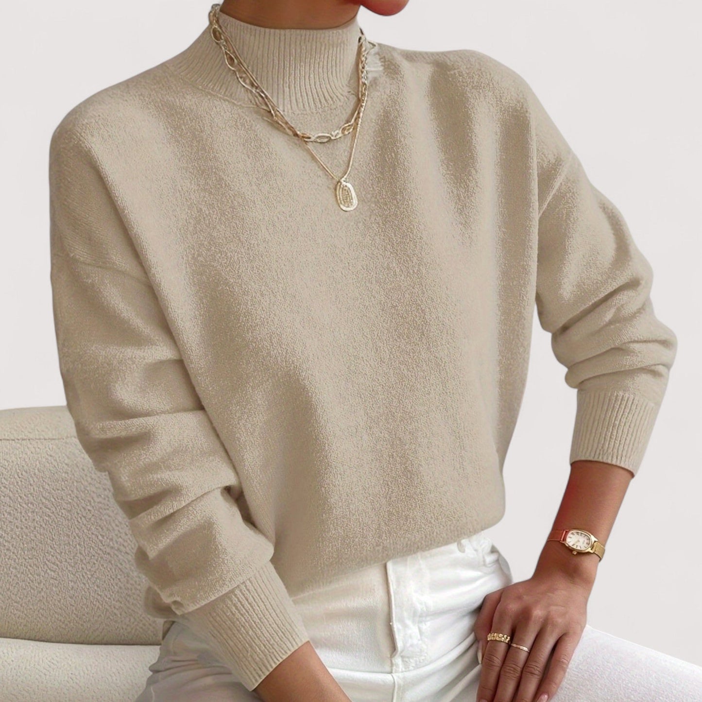 MODEGEIST Damen Rollkragenpullover Tailliert Weiche Textur