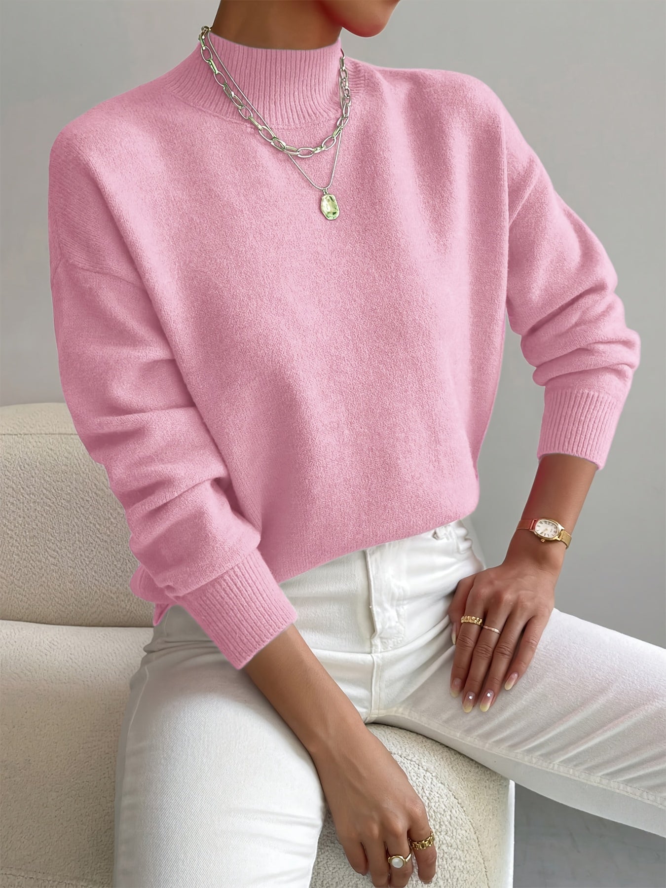 MODEGEIST Damen Rollkragenpullover Langarm Soft-Knit Beige