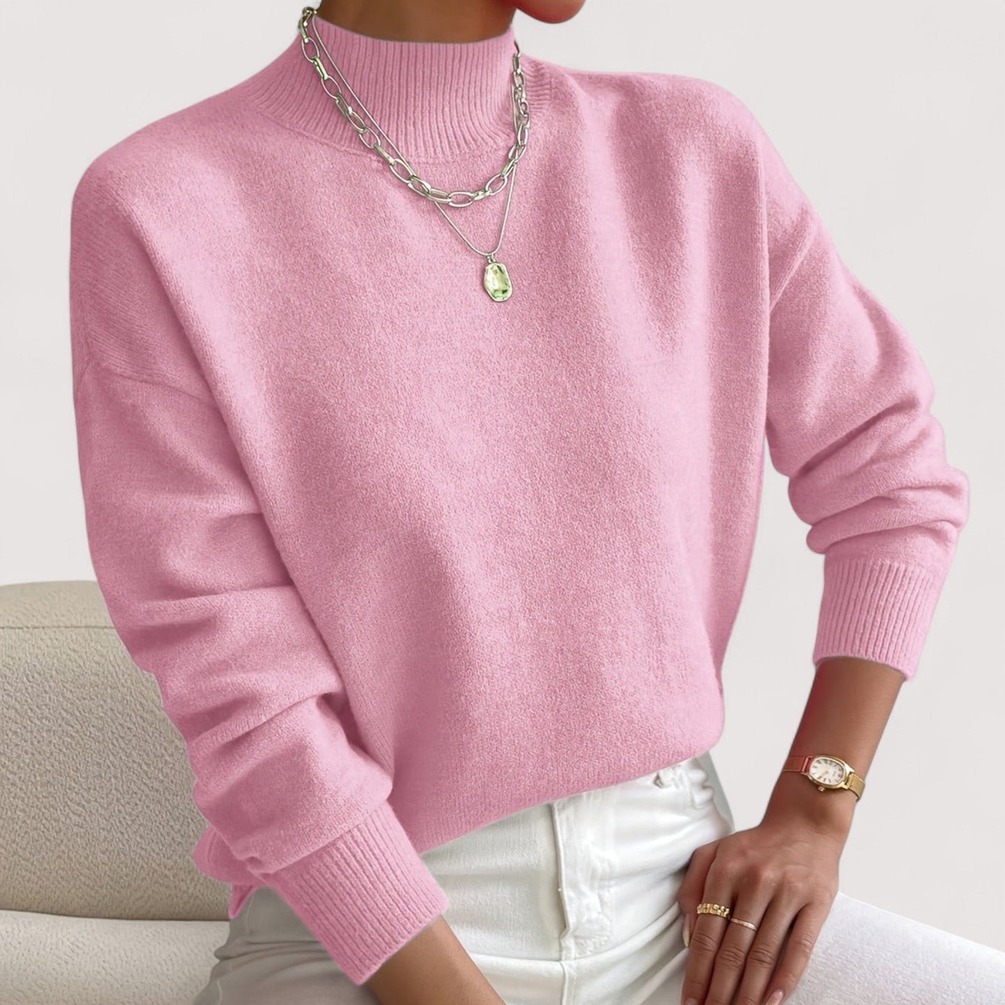 MODEGEIST Damen Rollkragenpullover Tailliert Weiche Textur